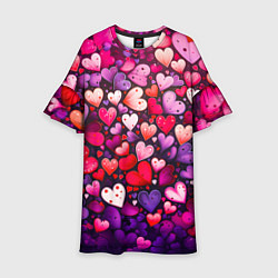 Платье клеш для девочки Множество сердец, цвет: 3D-принт