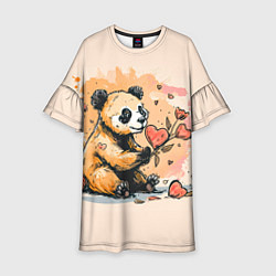 Детское платье Милая панда с сердечком и цветами