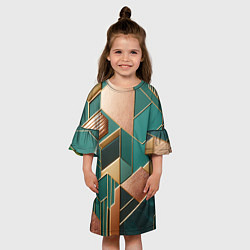 Платье клеш для девочки Арт деко зеленый и золотой узор из геометрических, цвет: 3D-принт — фото 2