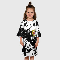 Платье клеш для девочки Герб РФ краски чёрнобелый, цвет: 3D-принт — фото 2