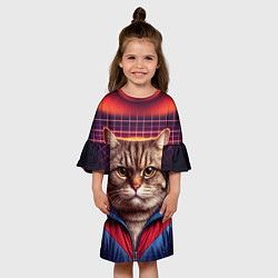 Платье клеш для девочки Полосатый кот в спортивном костюме, цвет: 3D-принт — фото 2