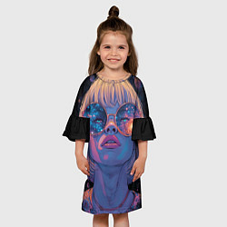 Платье клеш для девочки Девушка в очках в космосе, цвет: 3D-принт — фото 2