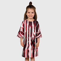 Платье клеш для девочки Красные неоновые полосы на чёрном фоне, цвет: 3D-принт — фото 2
