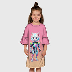 Платье клеш для девочки Funny kitten - cyberpunk, цвет: 3D-принт — фото 2