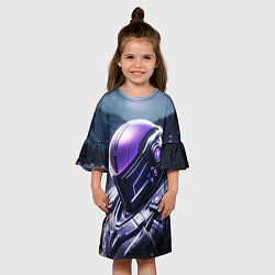Платье клеш для девочки Киборг в фиолетовом шлеме, цвет: 3D-принт — фото 2