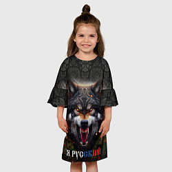 Платье клеш для девочки Русский волк на фоне флага России, цвет: 3D-принт — фото 2