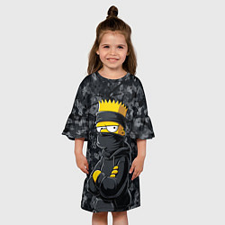Платье клеш для девочки Барт в бандане как ниндзя, цвет: 3D-принт — фото 2
