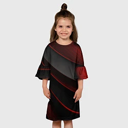 Платье клеш для девочки Красная абстракция с черными линиями, цвет: 3D-принт — фото 2