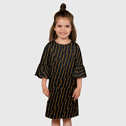Платье клеш для девочки Чёрные полосы и оранжевые полосочки, цвет: 3D-принт — фото 2