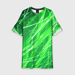 Детское платье Белые линии на зелёном фоне