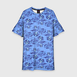 Платье клеш для девочки Узоры гжель на голубом фоне, цвет: 3D-принт