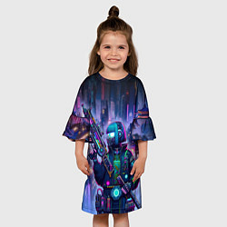 Платье клеш для девочки Неоновый город - Киберпанк, цвет: 3D-принт — фото 2
