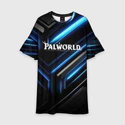 Платье клеш для девочки Palworld logo black blue neon abstract, цвет: 3D-принт