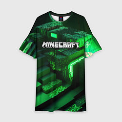 Детское платье Minecraft logo зеленые неоновые кубы