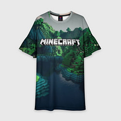 Платье клеш для девочки Minecraft logo зеленые квадратные кубы, цвет: 3D-принт