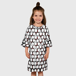 Платье клеш для девочки Киберпанк узор из шестиугольников красный, цвет: 3D-принт — фото 2