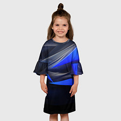 Платье клеш для девочки Black and blue abstract background sport style, цвет: 3D-принт — фото 2
