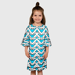 Платье клеш для девочки Бело-синий узор, цвет: 3D-принт — фото 2
