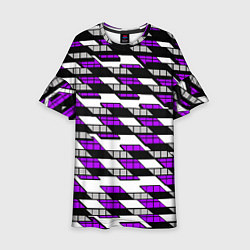 Платье клеш для девочки Фиолетовые треугольники и квадраты на белом фоне, цвет: 3D-принт