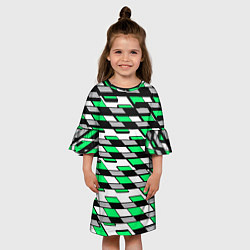 Платье клеш для девочки Зелёные четырёхугольники на белом фоне, цвет: 3D-принт — фото 2