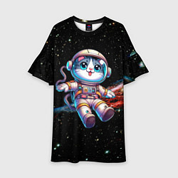 Платье клеш для девочки Котёнок космонавт в открытом космосе, цвет: 3D-принт