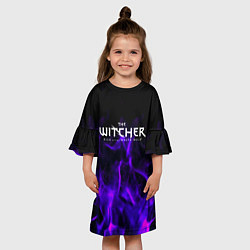 Платье клеш для девочки Ведьмак неоновый огонь текстура, цвет: 3D-принт — фото 2