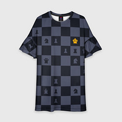 Платье клеш для девочки Синяя шахматная доска, цвет: 3D-принт