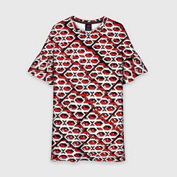 Платье клеш для девочки Красно-белый узор на чёрном фоне, цвет: 3D-принт
