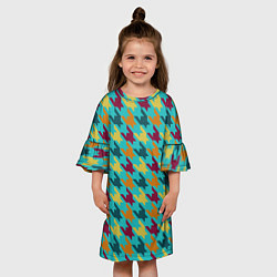 Платье клеш для девочки Зелёные гусиные лапки, цвет: 3D-принт — фото 2