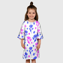 Платье клеш для девочки Цветочный узор из роз - паттерн, цвет: 3D-принт — фото 2