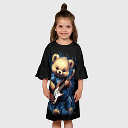 Платье клеш для девочки Плюшевый медведь музыкант с гитарой, цвет: 3D-принт — фото 2