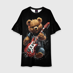 Платье клеш для девочки Большой плюшевый медведь играет на гитаре, цвет: 3D-принт