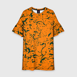 Детское платье Оранжевый с брызгами зеленой краски