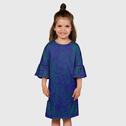 Платье клеш для девочки Камуфляж синий с зелеными пятнами, цвет: 3D-принт — фото 2
