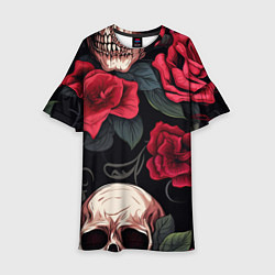 Детское платье Черепа с красными розами