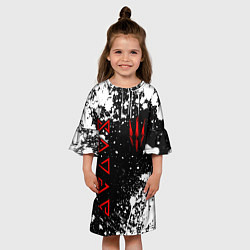 Платье клеш для девочки Знаки из Ведьмака - белые брызги, цвет: 3D-принт — фото 2