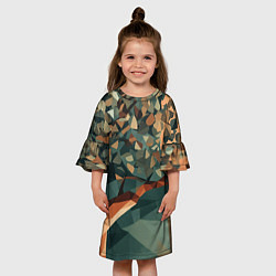 Платье клеш для девочки Полигональное дерево с зелеными листьями, цвет: 3D-принт — фото 2