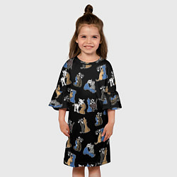Платье клеш для девочки Котики и шахматы на черном, цвет: 3D-принт — фото 2