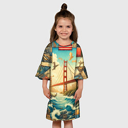 Платье клеш для девочки Мост через реку и пэчворк - нейросеть арт USA brid, цвет: 3D-принт — фото 2