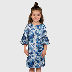 Платье клеш для девочки Цветочный сине-голубой узор, цвет: 3D-принт — фото 2