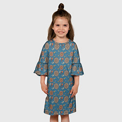 Платье клеш для девочки Цветочный узор в стиле бохо на синем, цвет: 3D-принт — фото 2