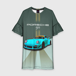 Платье клеш для девочки Порше 911 спортивный немецкий автомобиль, цвет: 3D-принт