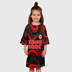 Платье клеш для девочки СССР - red stripes, цвет: 3D-принт — фото 2