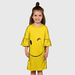 Платье клеш для девочки Смайл желтый, цвет: 3D-принт — фото 2