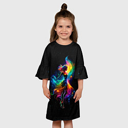 Платье клеш для девочки Неоновая танцовщица в звездном небе, цвет: 3D-принт — фото 2