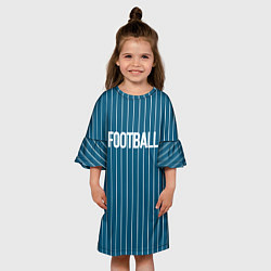 Платье клеш для девочки Синий с белым полосатый узор с надписью футбол, цвет: 3D-принт — фото 2