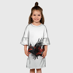 Платье клеш для девочки Силуэт черного ворона и города, цвет: 3D-принт — фото 2