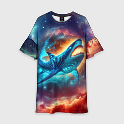 Платье клеш для девочки Космическая неоновая акула - нейросеть, цвет: 3D-принт
