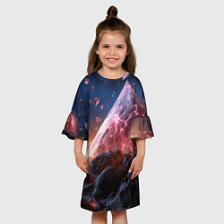 Платье клеш для девочки Абстрактная пирамида космическая, цвет: 3D-принт — фото 2