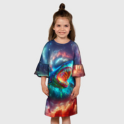 Платье клеш для девочки Пасть космической акулы - нейросеть, цвет: 3D-принт — фото 2